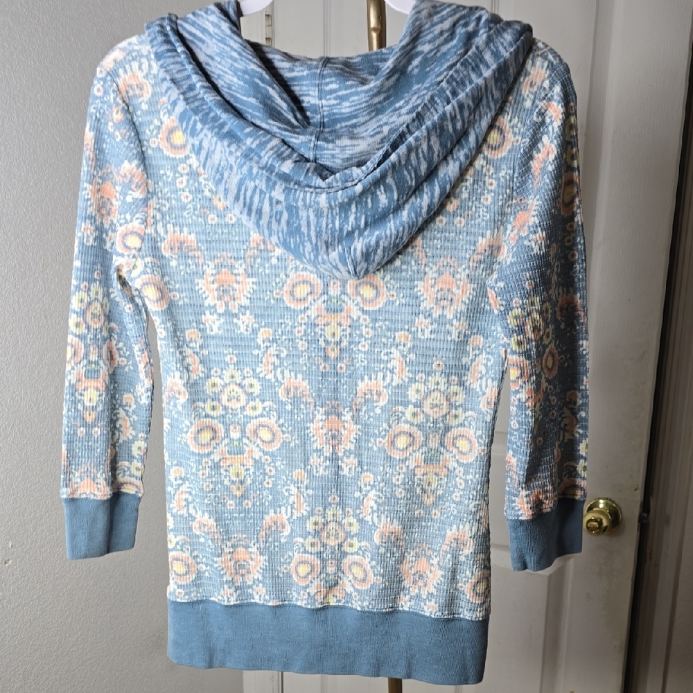 Free People Thermal Knit Floral Hoodie - Blue W/Florals - Picture 6 of 7